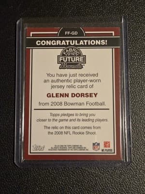 2008 Bowman #FF-GD Glenn Dorsey Fabric of the Future - Thumbnail 2