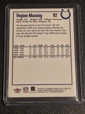 2002 Fleer Throwbacks #92 Peyton Manning - Thumbnail 2