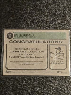 2023 Topps Heritage #CCR-KB Kris Bryant Clubhouse Collection Relics - Thumbnail 2