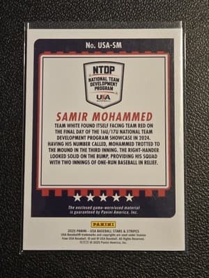 2025 Panini Stars and Stripes USA Samir Mohammed 16U/17U Team Materials - Thumbnail 2