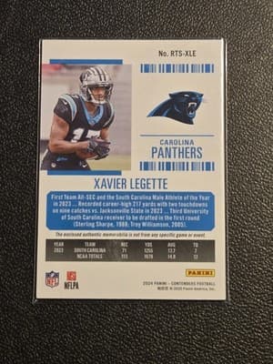 2024 Panini Contenders #RTS-XLE Xavier Legette Rookie Ticket Swatches - Thumbnail 2