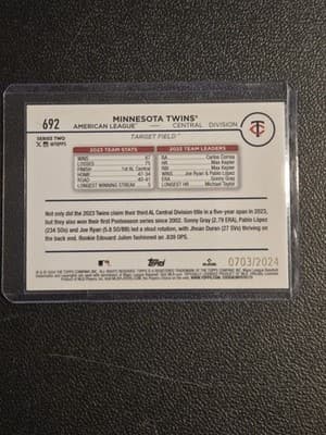 2024 Topps #692 Minnesota Twins Gold #/2024 - Thumbnail 2