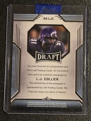 2019 Leaf Draft #BA-LJC L.J. Collier Autographs Gold - Thumbnail 2
