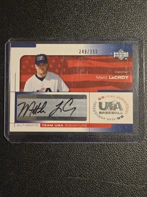 2004 Upper Deck USA 25th Anniversary #LEC Matt LeCroy Signatures Black Ink #/360 - Image 1