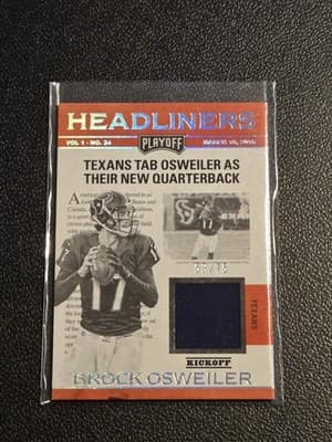 2016 Panini Playoff #HL-BO Brock Osweiler Headliners Relics Kickoff #/75 - Image 1