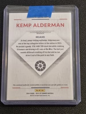 2024 Panini Boys of Summer Alderman Jumbo Prospect Materials Holo Silver #/25 - Thumbnail 2