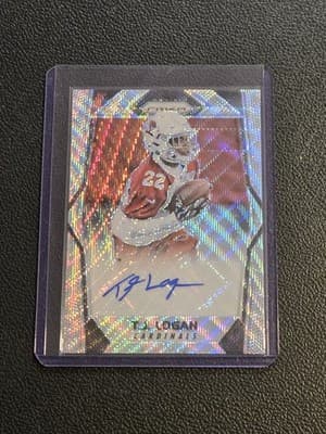 2017 Panini Prizm #RA-TJL T.J. Logan Rookie Autographs Prizm Blue Wave #/149 - Image 1