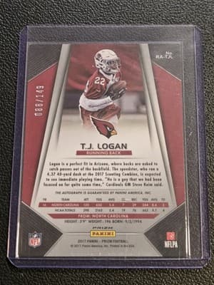 2017 Panini Prizm #RA-TJL T.J. Logan Rookie Autographs Prizm Blue Wave #/149 - Thumbnail 2