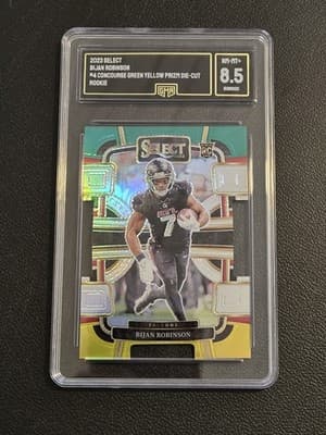 2023 Panini Select #4 Bijan Robinson Green and Yellow Prizms Die Cuts GMA 8.5 - Image 1