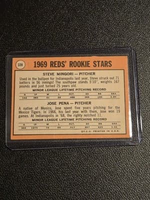 1969 Topps #339 Reds 1969 Rookie Stars (Steve Mingori / Jose Pena) RS, RC - Thumbnail 2