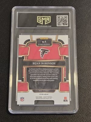 2023 Panini Select #4 Bijan Robinson Green and Yellow Prizms Die Cuts GMA 8.5 - Thumbnail 2