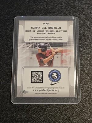 2017 Leaf Perfect Game National Showcase #BA-ADC Adrian Del Castillo #/50 - Thumbnail 2