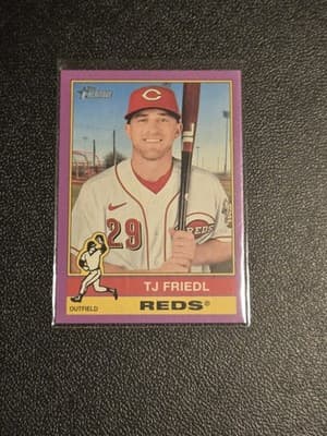 2025 Topps Heritage #491 TJ Friedl Light Purple - Image 1