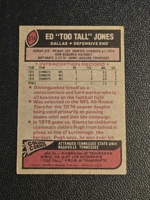 1977 Topps #314 Ed "Too Tall" Jones - Thumbnail 2