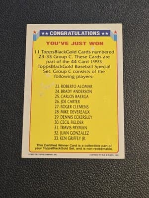 1993 Topps Certified Winner Black Gold Certified Winners Redeemed/Exchange - Thumbnail 2