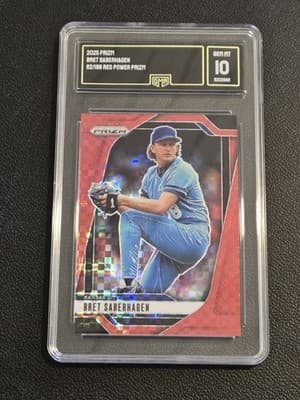 2025 Panini Prizm #124 Bret Saberhagen Red Power Prizm GMA 10 #/99 - Image 1