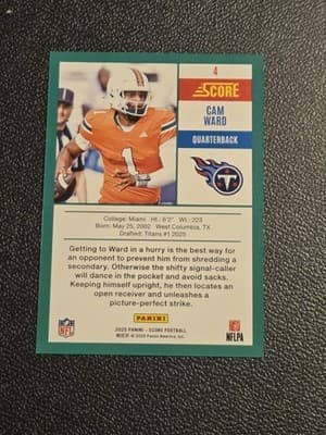 2025 Score #4 Cam Ward Anniversary Rookies - Thumbnail 2