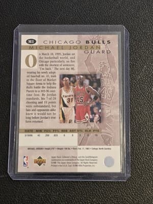 1995-96 Collector's Choice #M1 Michael Jordan Jordan He's Back - Thumbnail 2