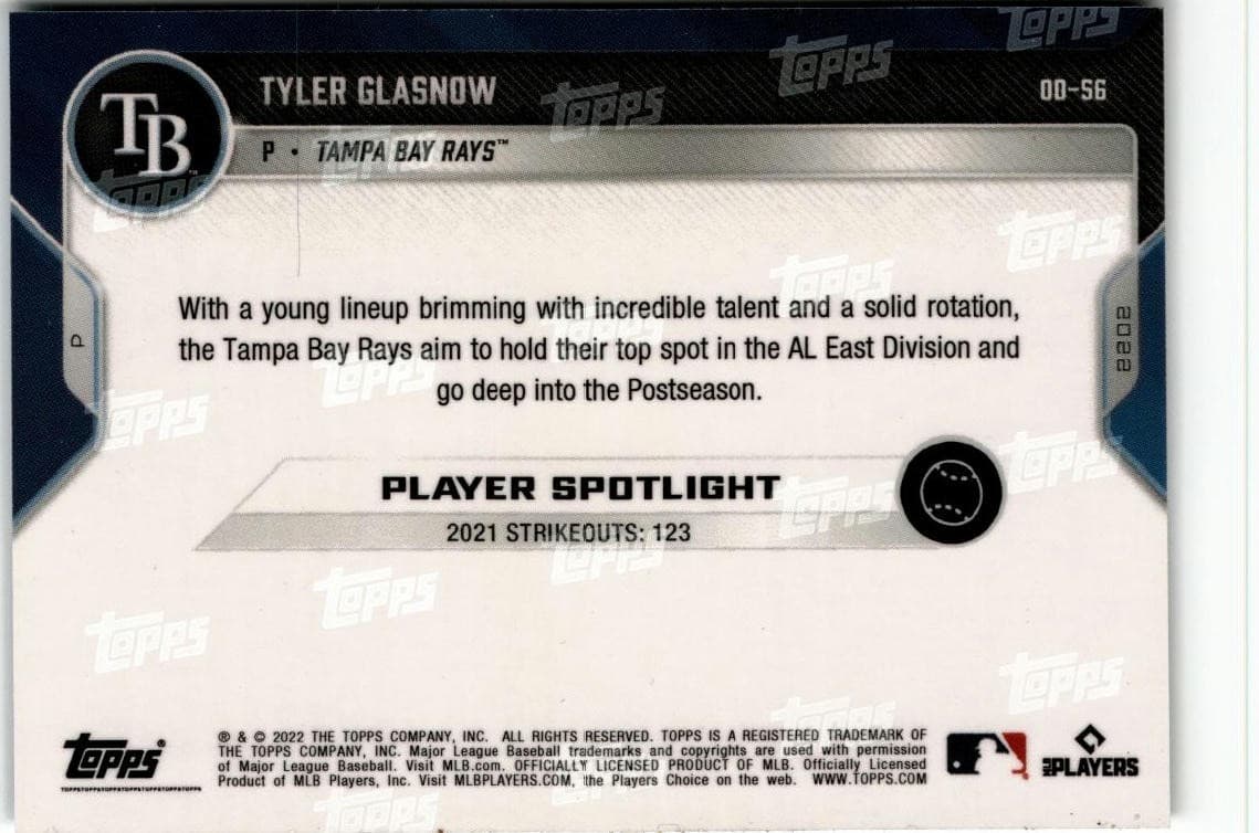 2022 Topps Now Road to Opening Day Tampa Bay Rays #OD-56 Tyler Glasnow - Thumbnail 2