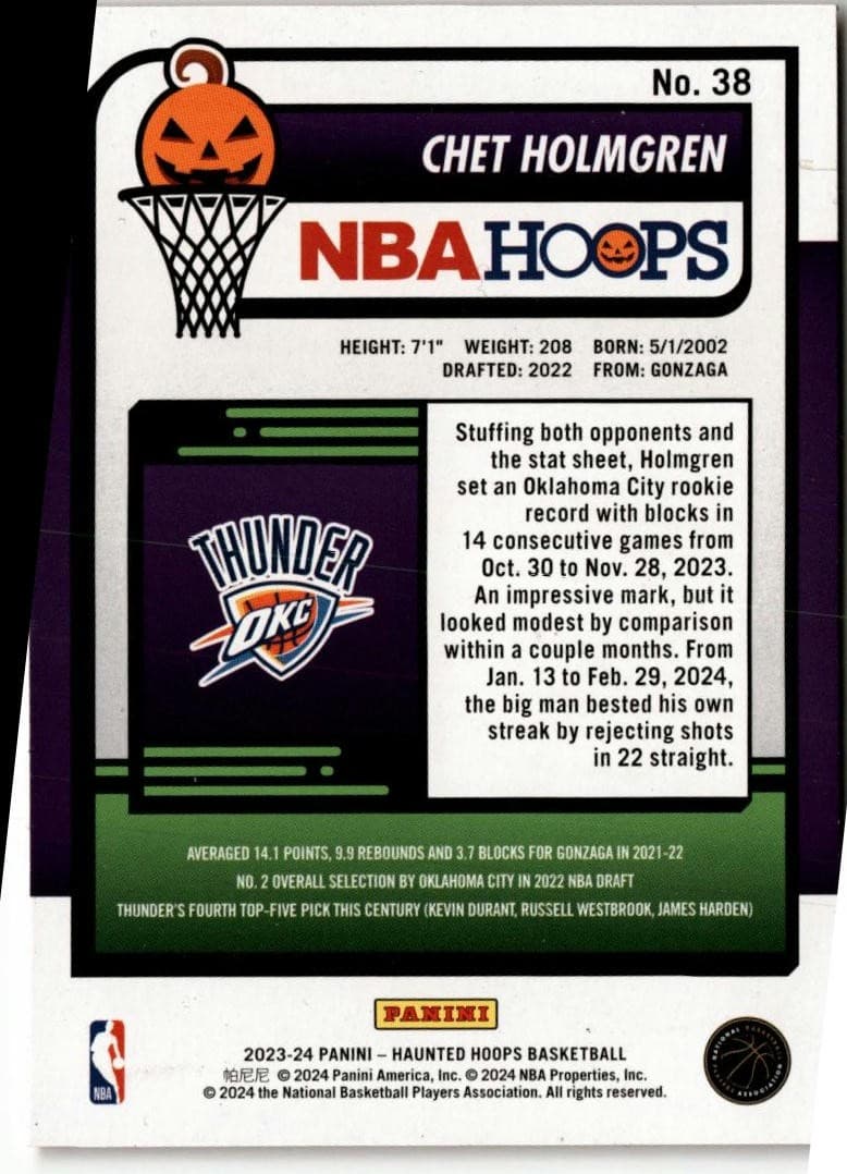 2023-24 Hoops Haunted Hoops #38 Chet Holmgren Orange - Thumbnail 2