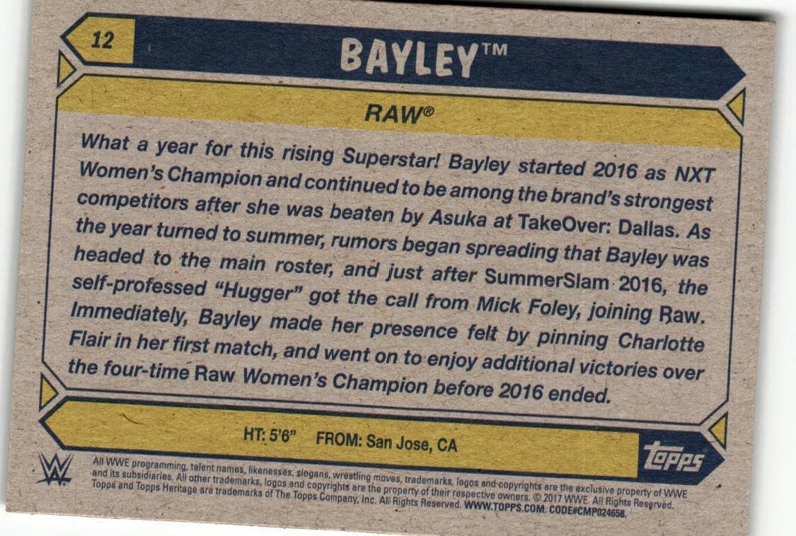 2017 Topps WWE Heritage #12 Bayley - Thumbnail 2