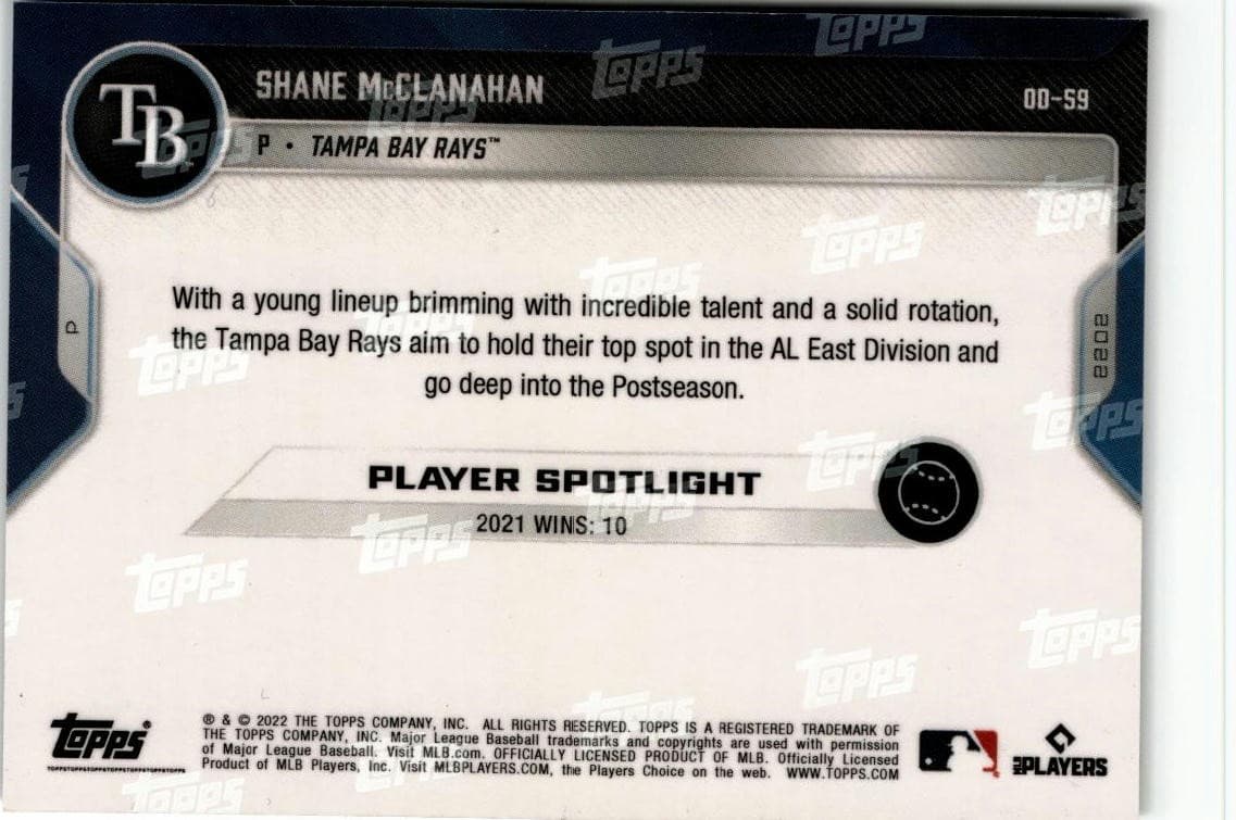 2022 Topps Now Road to Opening Day Tampa Bay Rays #OD-59 Shane McClanahan - Thumbnail 2