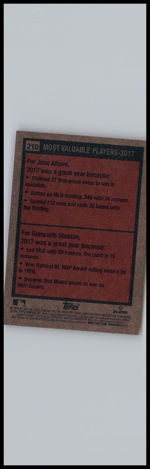 2024 Topps Heritage #210 2017 MVPs (Jose Altuve / Giancarlo Stanton) MVP - Thumbnail 2