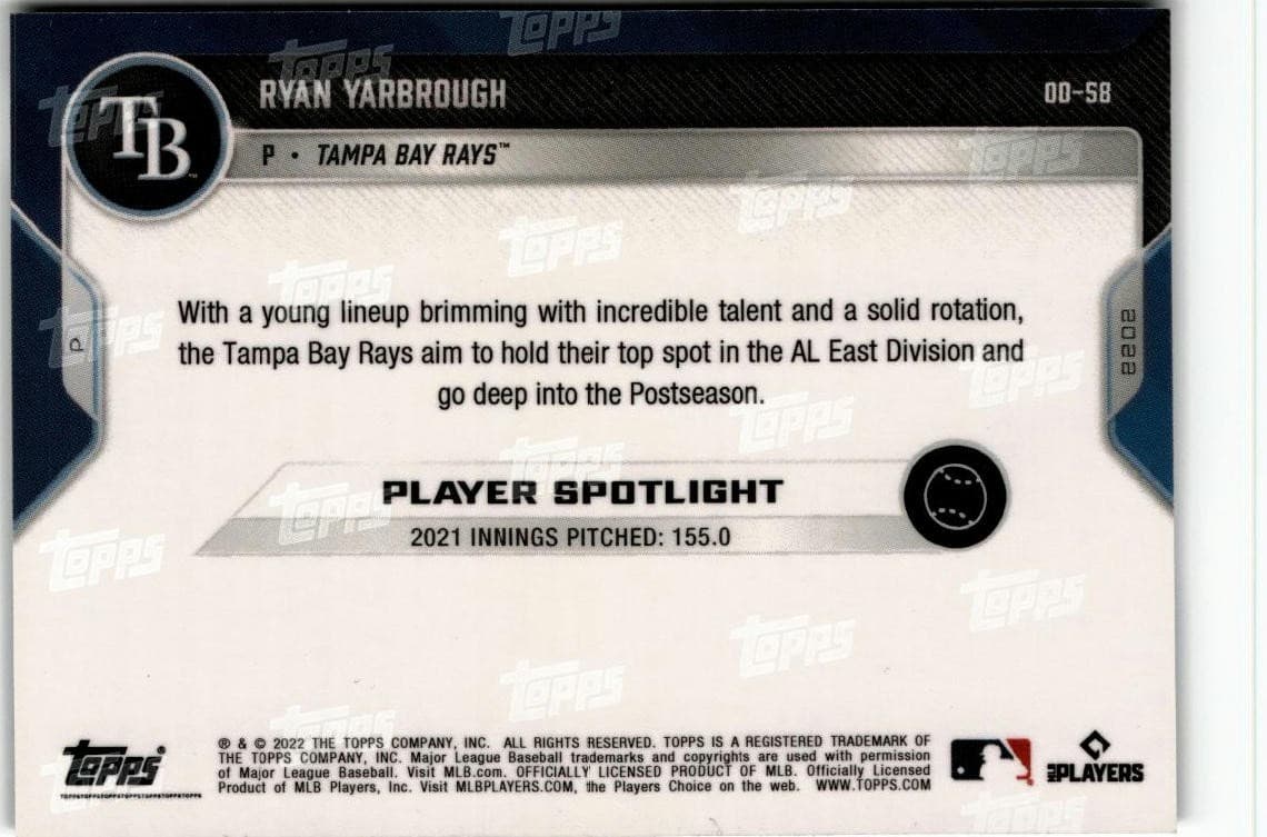 2022 Topps Now Road to Opening Day Tampa Bay Rays #OD-58 Ryan Yarbrough - Thumbnail 2