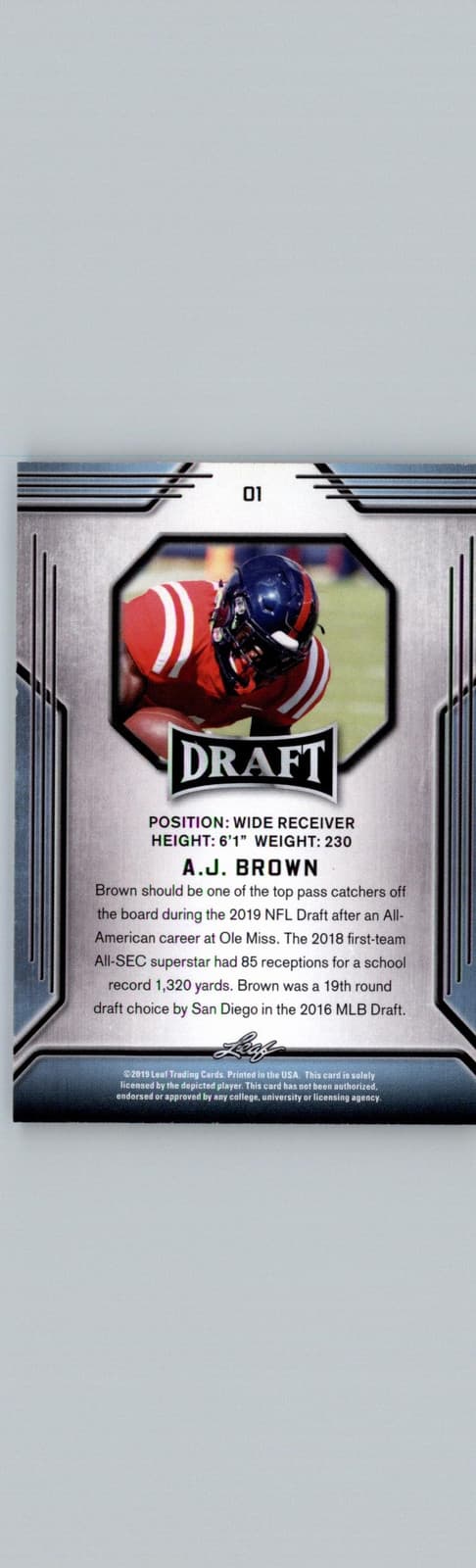 2019 Leaf Draft #01 A.J. Brown Ole Miss Rebels - Thumbnail 2