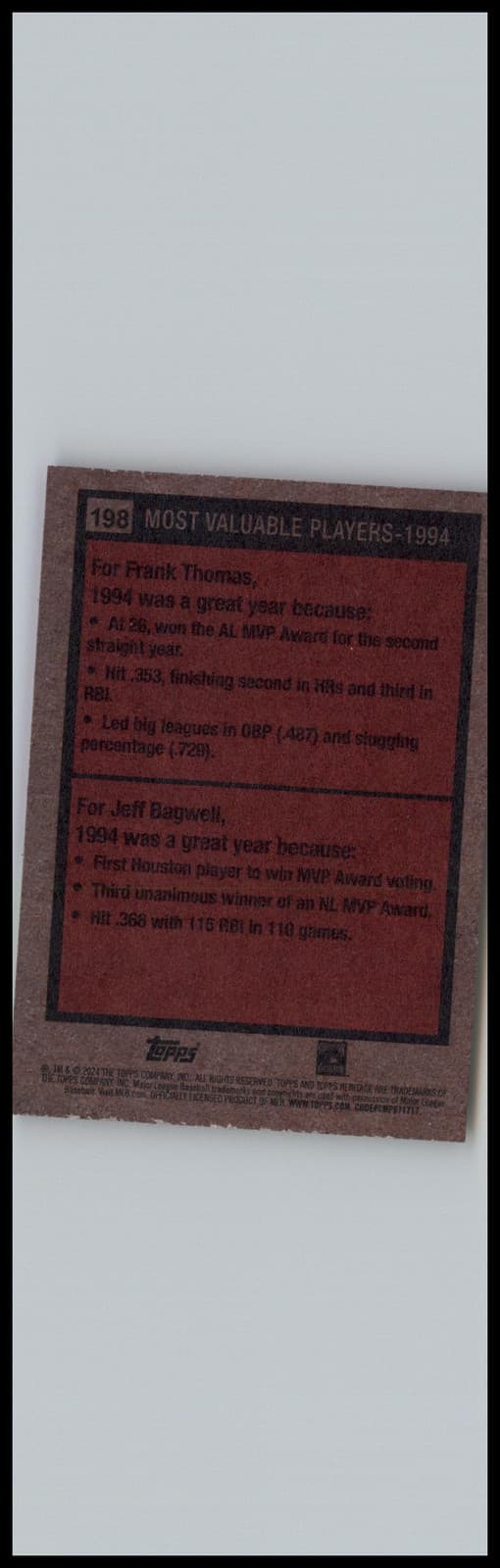 2024 Topps Heritage #198 1994 MVPs (Frank Thomas / Jeff Bagwell) MVP - Thumbnail 2