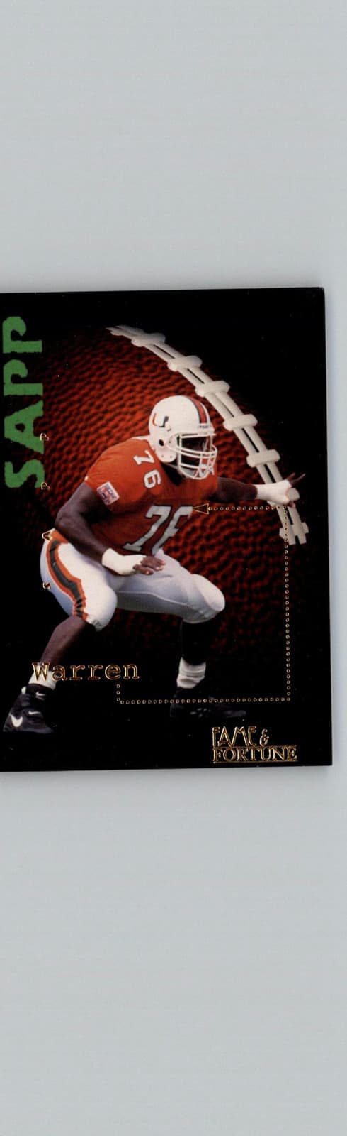 1995 Signature Rookies Fame and Fortune #84 Warren Sapp Miami Hurricanes - Image 1