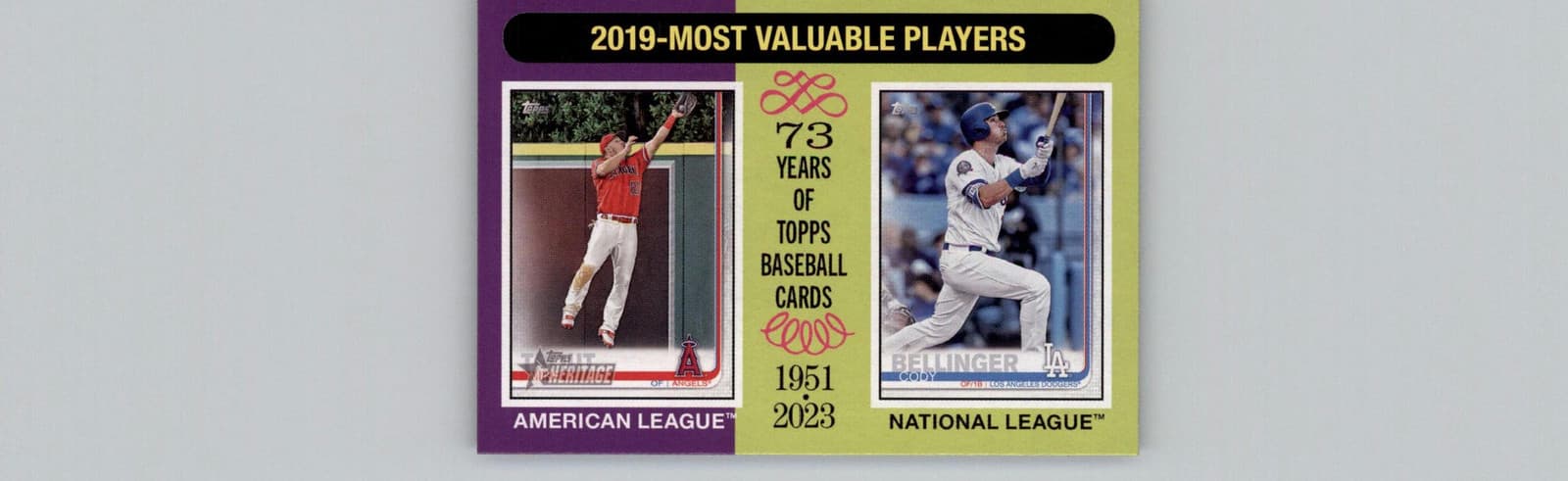 2024 Topps Heritage #211 2019 MVPs (Mike Trout / Cody Bellinger) MVP - Image 1