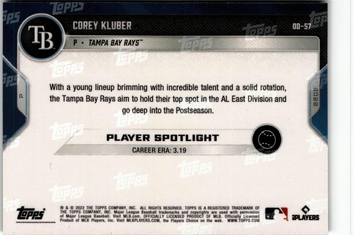 2022 Topps Now Road to Opening Day Tampa Bay Rays #OD-57 Corey Kluber - Thumbnail 2