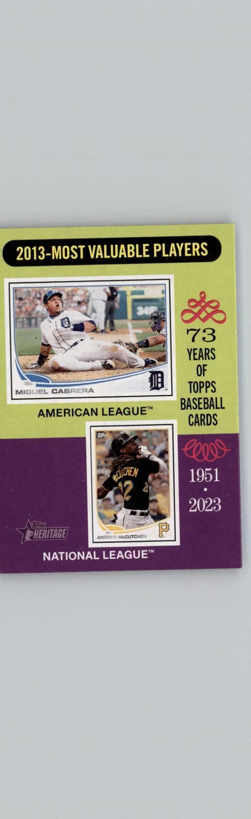 2024 Topps Heritage #206 2013 MVPs (Miguel Cabrera / Andrew McCutchen) MVP - Image 1