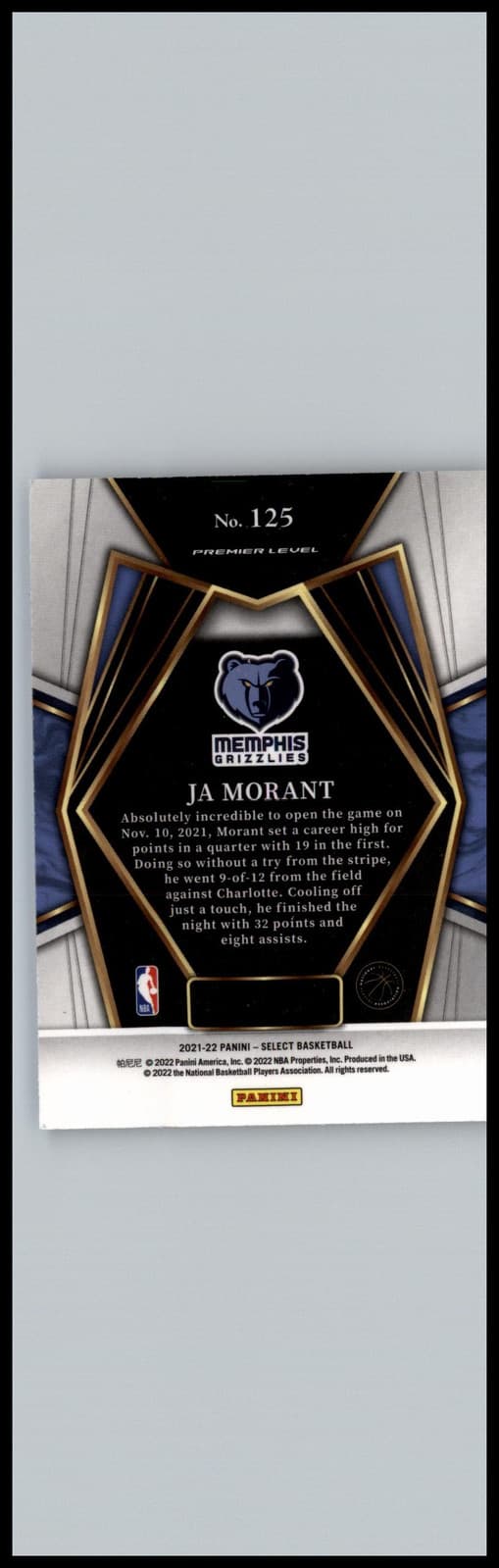 2021-22 Panini Select #125 Ja Morant Blue (Retail Base) Memphis Grizzlies - Thumbnail 2