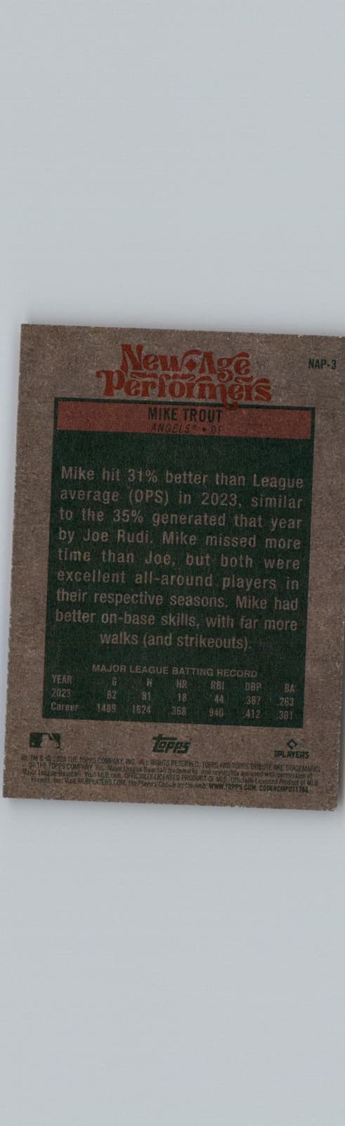 2024 Topps Heritage #NAP-3 Mike Trout New Age Performers Los Angeles Angels - Thumbnail 2