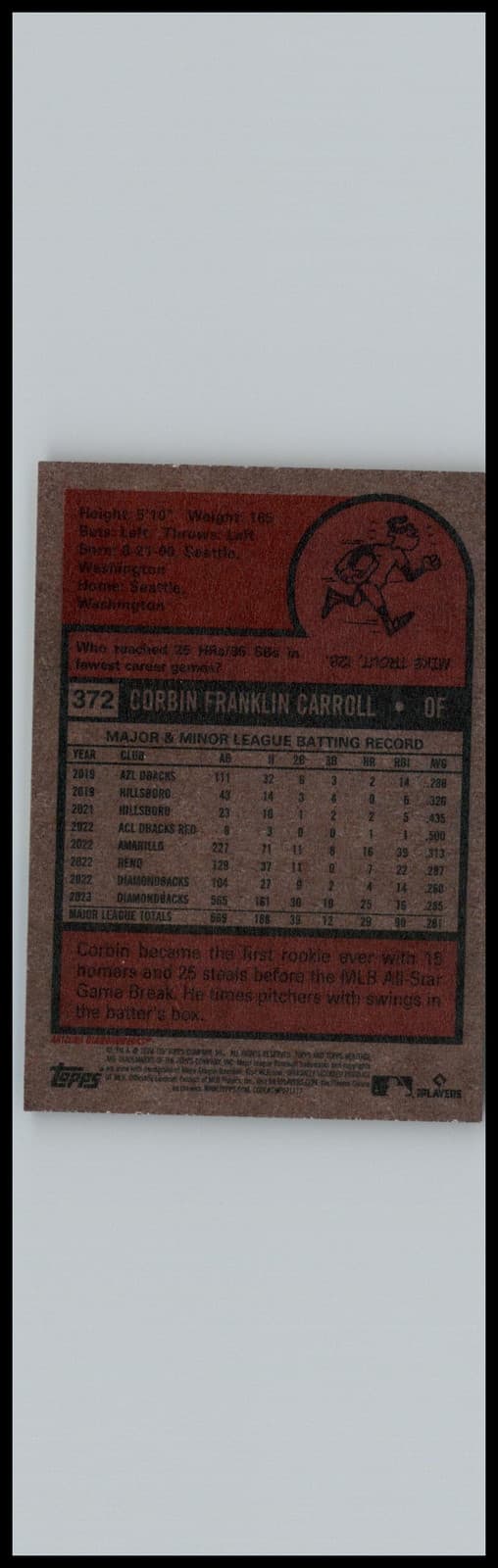 2024 Topps Heritage #372 Corbin Carroll Arizona Diamondbacks - Thumbnail 2