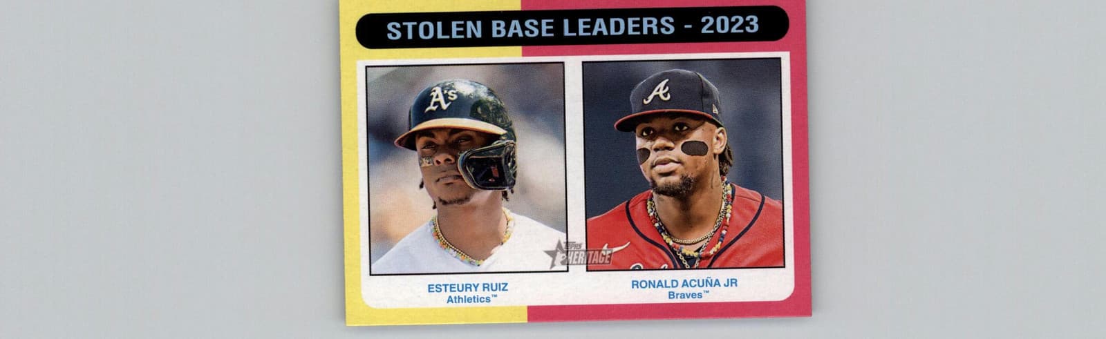 2024 Topps Heritage Stolen Base Leaders-2023 Esteury Ruiz / Ronald Acuña Jr - Image 1