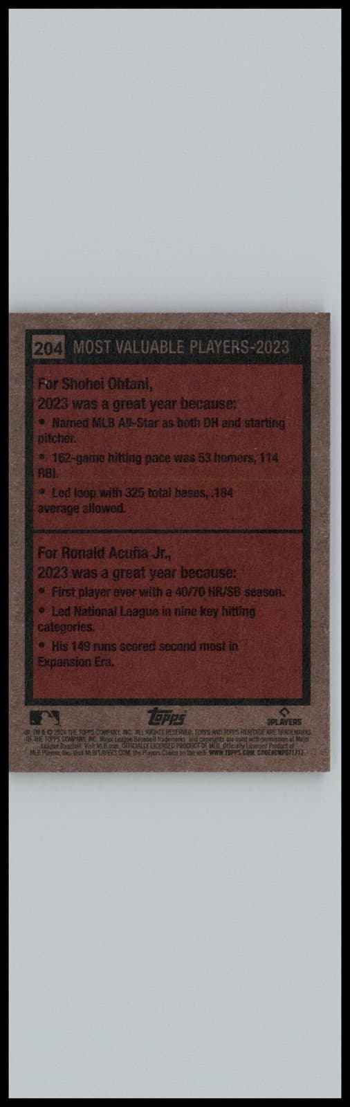 2024 Topps Heritage #204 2023 MVPs (Shohei Ohtani / Ronald Acuña Jr.) MVP - Thumbnail 2
