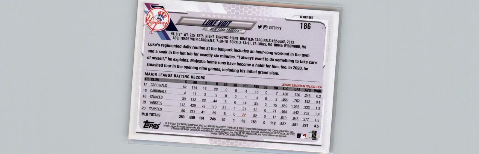 2021 Topps (Series One) #186 Luke Voit - Thumbnail 2