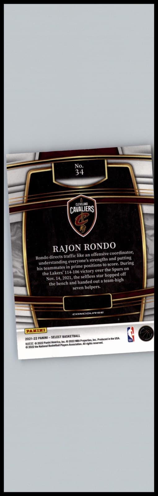 2021-22 Panini Select #34 Rajon Rondo Blue (Retail Base) Cleveland Cavaliers - Thumbnail 2