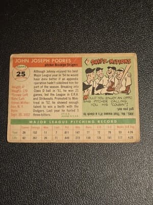 1955 Topps #25 Johnny Podres - Thumbnail 2