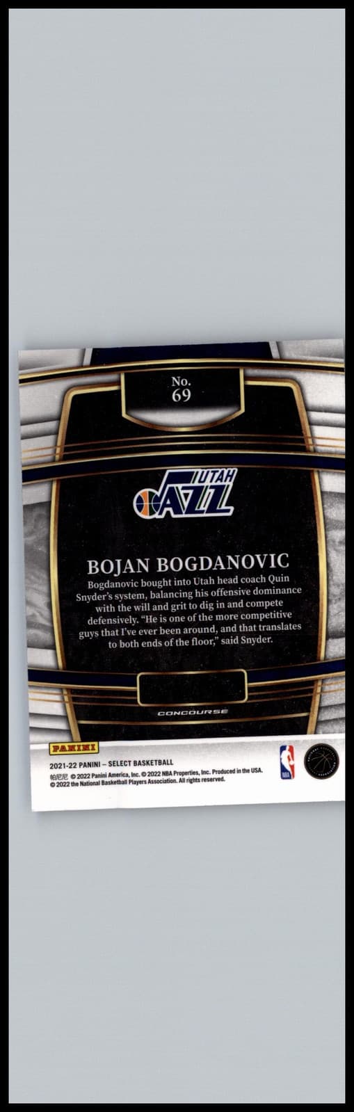 2021-22 Panini Select #69 Bojan Bogdanovic Blue (Retail Base) Utah Jazz - Thumbnail 2
