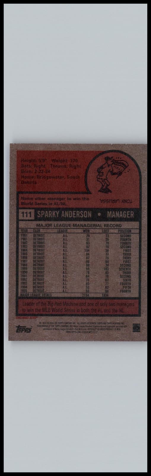 2024 Topps Heritage #111 Sparky Anderson Cincinnati Reds - Thumbnail 2