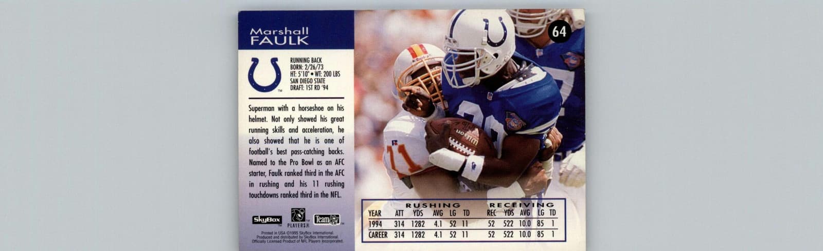 1995 SkyBox Impact #64 Marshall Faulk Indianapolis Colts - Thumbnail 2