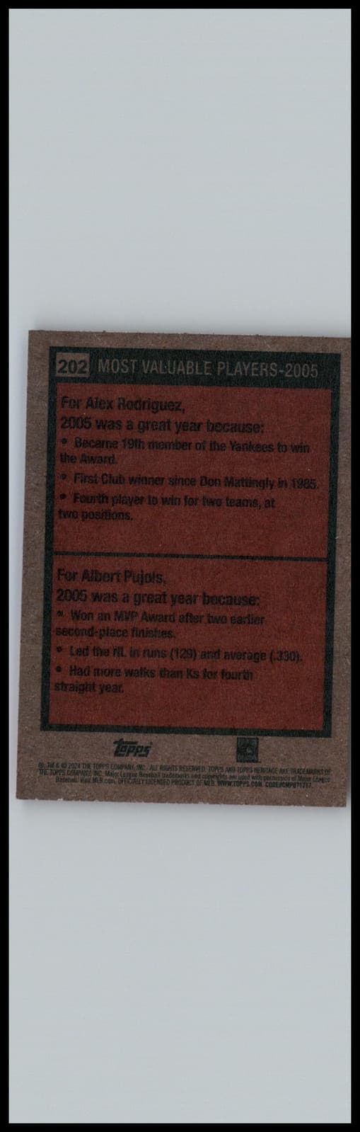2024 Topps Heritage #202 2005 MVPs (Alex Rodriguez / Albert Pujols) MVP - Thumbnail 2