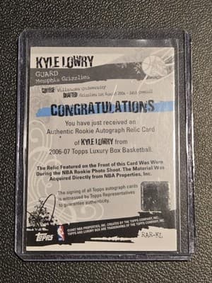 2006-07 Topps Luxury Box #RAR-KL Kyle Lowry Rookie Relics Autographs #/249 - Thumbnail 2