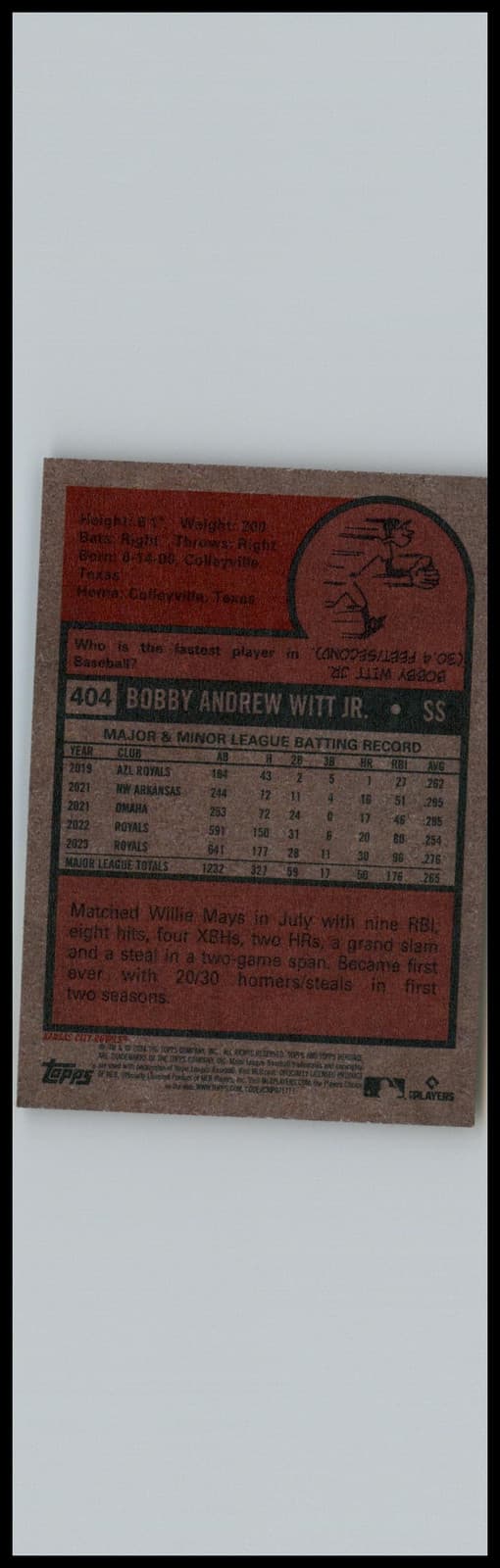 2024 Topps Heritage #404 Bobby Witt Jr. - Thumbnail 2