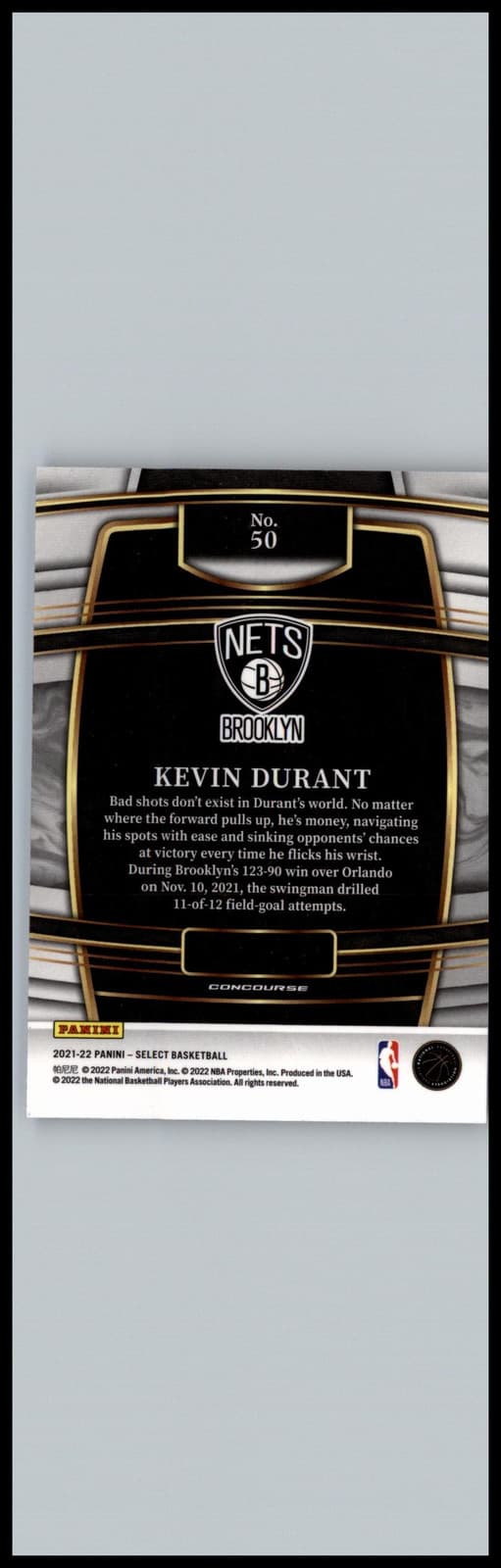 2021-22 Panini Select #50 Kevin Durant Blue (Retail Base) Brooklyn Nets - Thumbnail 2
