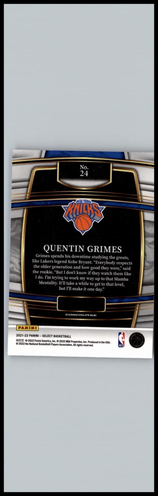 2021-22 Panini Select #24 Quentin Grimes Blue Prizms New York Knicks - Thumbnail 2